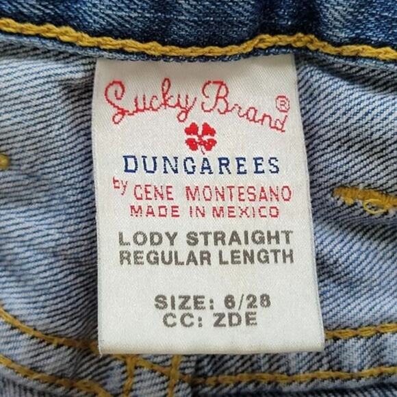 Lucky Brand Dungarees Straight Leg Distressed Jeans Blue Women Size 6 - Picture 9 of 10